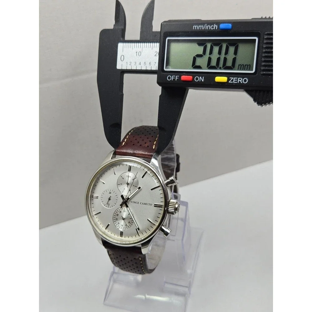 Vince Camuto Mens 42mm Watch VC1101SV Silver Tone Multi Dial Leather New Battery